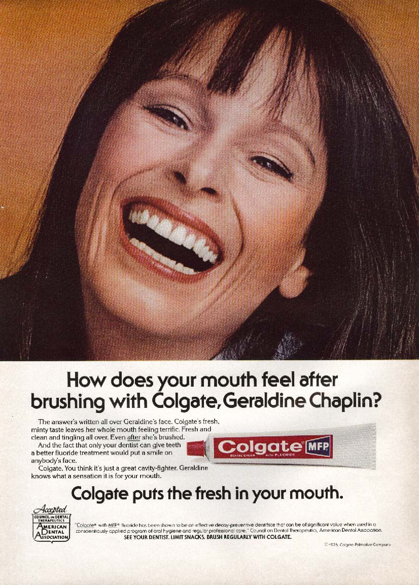 Geraldine Chaplin for Colgate toothpaste ad 1976