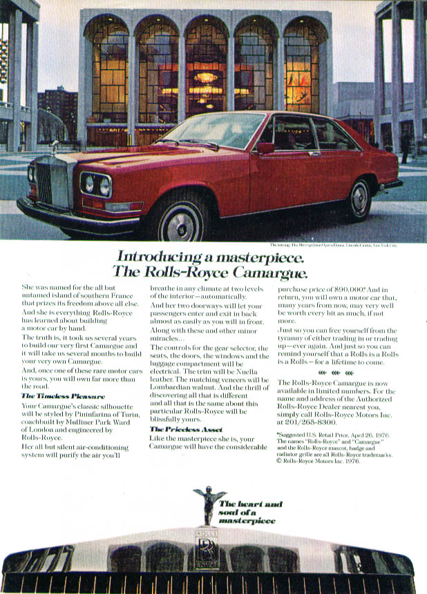 Image for Introducing a masterpiece Rolls-Royce Camargue ad 1976 Fortune