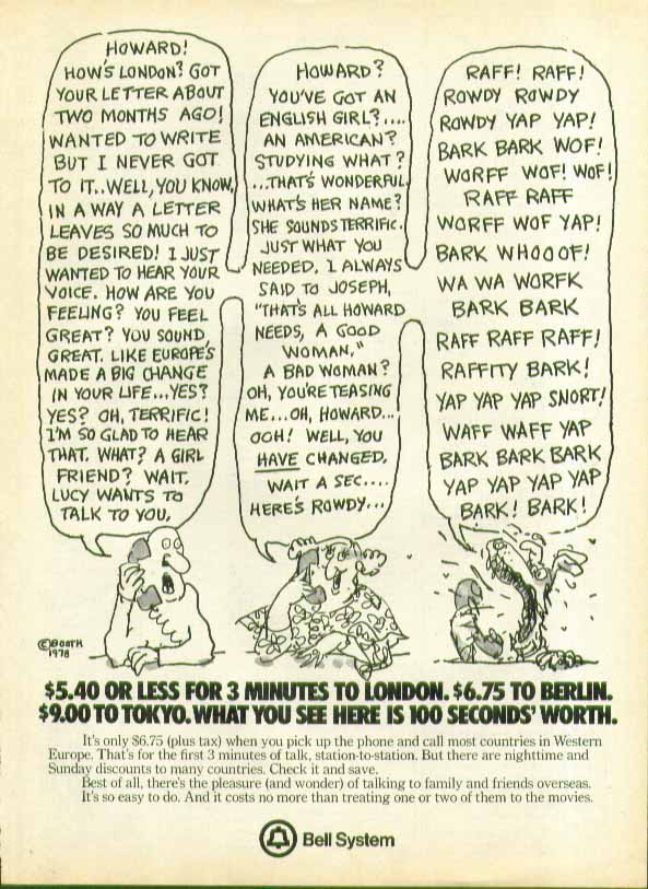 Image for $5.40 or less for 3 minutes to London Bell System ad 1978 Booth art