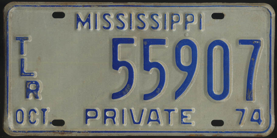 Image for 1974 Mississippi Private Trailer license plate 55907