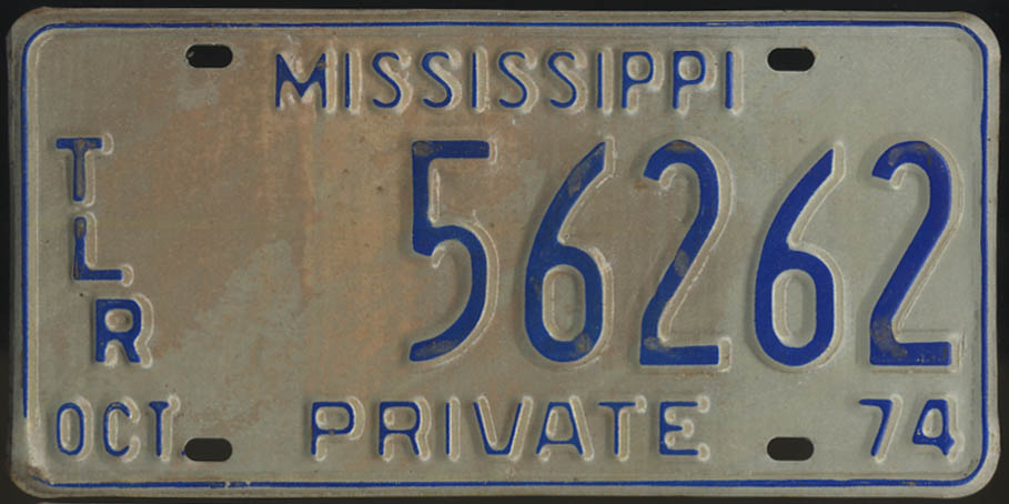 Image for 1974 Mississippi Private Trailer license plate 56262