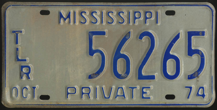 Image for 1974 Mississippi Private Trailer license plate 56265