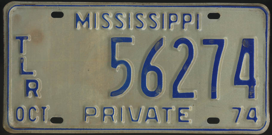 Image for 1974 Mississippi Private Trailer license plate 56274