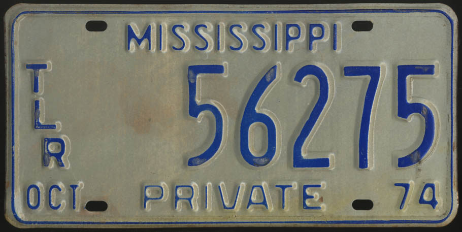 Image for 1974 Mississippi Private Trailer license plate 56275