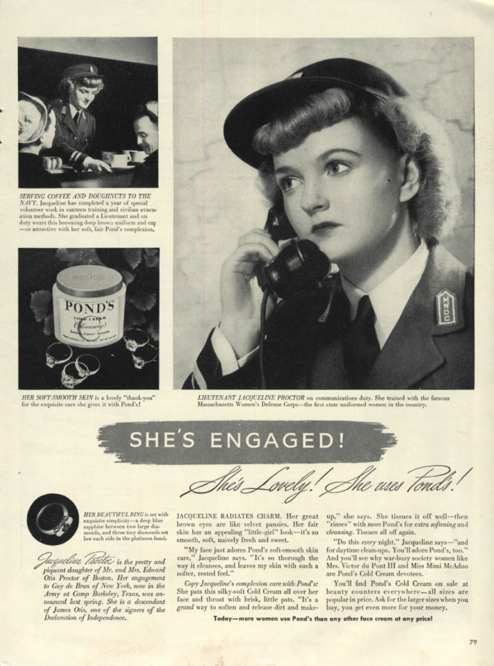 Image for Pond's Cold Cream ad 1943 MA Women's Defense Corps Lt Jacqueline Proctor L