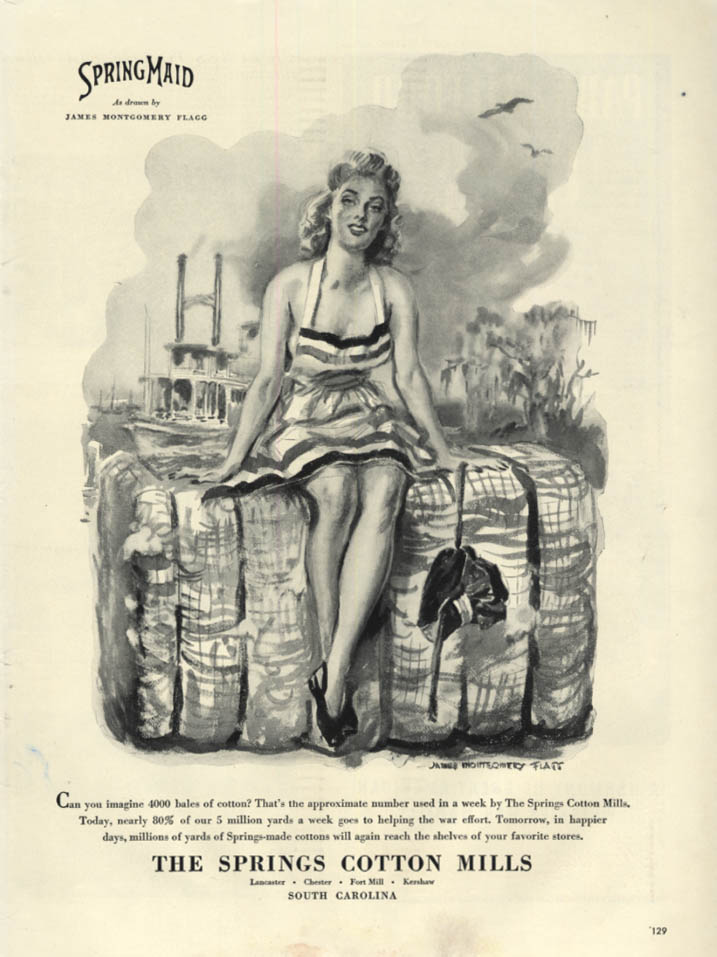 Image for 4000 Bales of Cotton Springs Cotton Mills ad 1943 James Montgomery Flagg GGA