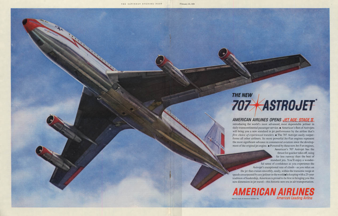 Image for The New Boeing 707 Astrojet opens Jet Age: Stage II American Airlines ad 1961 P