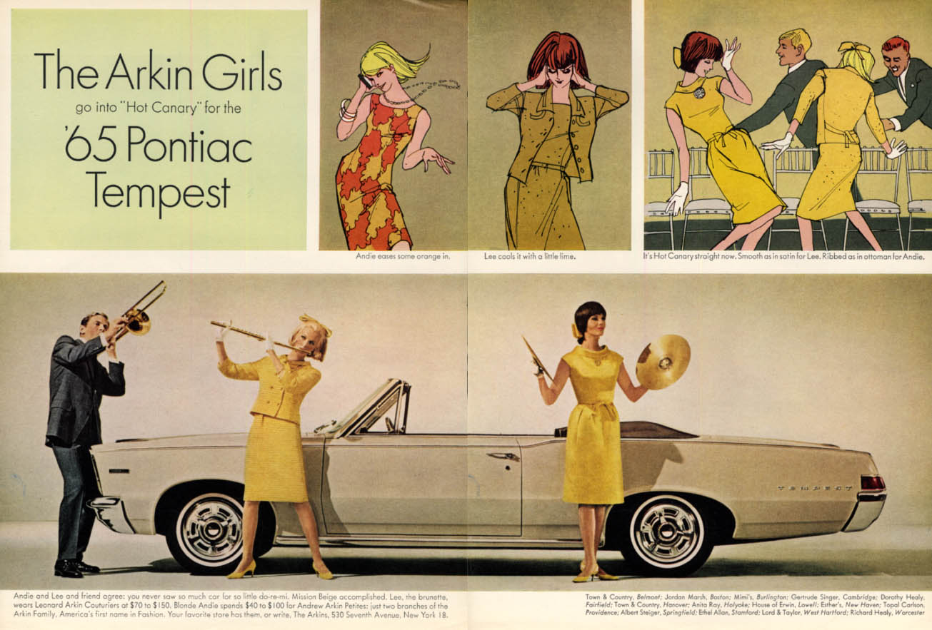 Image for The Arkin Girls go into Hot Canary for Pontiac Tempest Convertible ad 1965