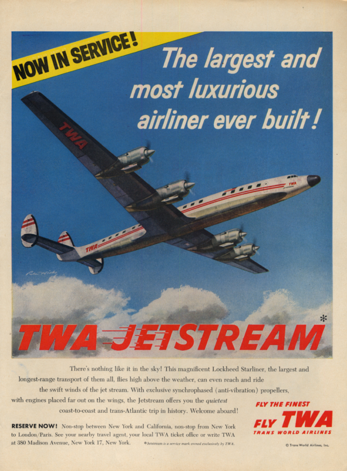 Image for Largest & most luxurious airliner TWA Jetstream Lockheed Constellation ad 1957 L