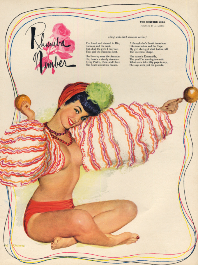 Image for Esquire Magazine Al Moore pin-up page Rhumba Number topless 1950