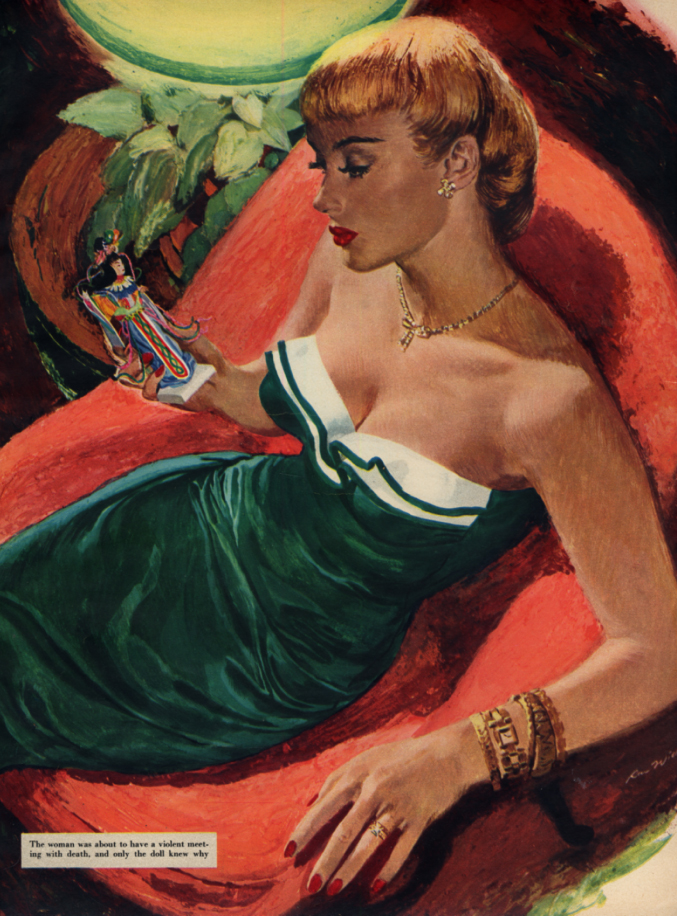 Image for Ren Wicks pin-up magazine page: blonde GGA strapless gown ESQ 1950