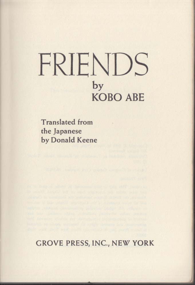 Kobo Abe Friends A Play Evergreen E487 1st Edition 1969