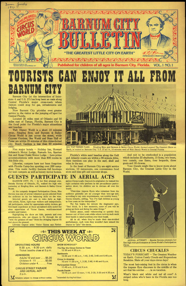 Image for BARNUM CITY BULLETIN 1977 Jewel New's Lion; Dancing Bear FL