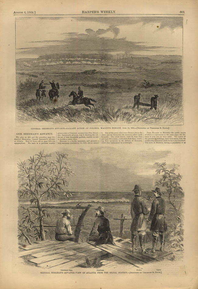Image for HARPER'S WEEKLY page 8/6 1864 Gen Sherman's Advance Col Walcot's Brigade Kenesaw