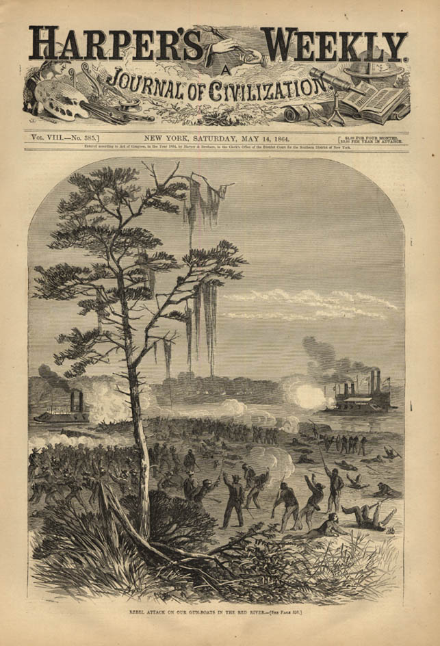 Image for HARPER'S WEEKLY page 5/14 1864 Rebel Attack on Union Gunboats ar Red River