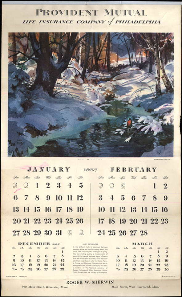 Image for Provident Mutual Life Insurance Company advertising calendar 1957