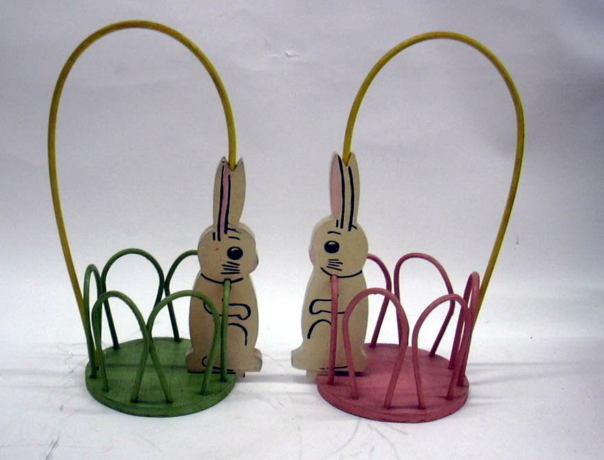 Image for Pair of wooden Easter Bunny tabletop displays ca 1950s