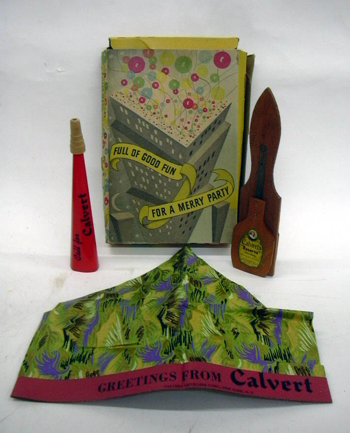 Image for Calvert Whiskey Full of Good Fun for a Party hat, horn & noisemaker ca 1940s