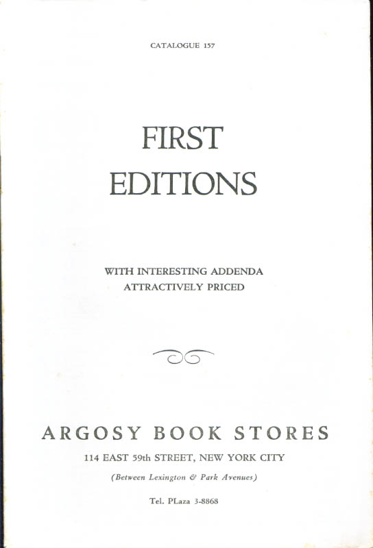 Image for Argosy Book Stores 1st editions catalog #157