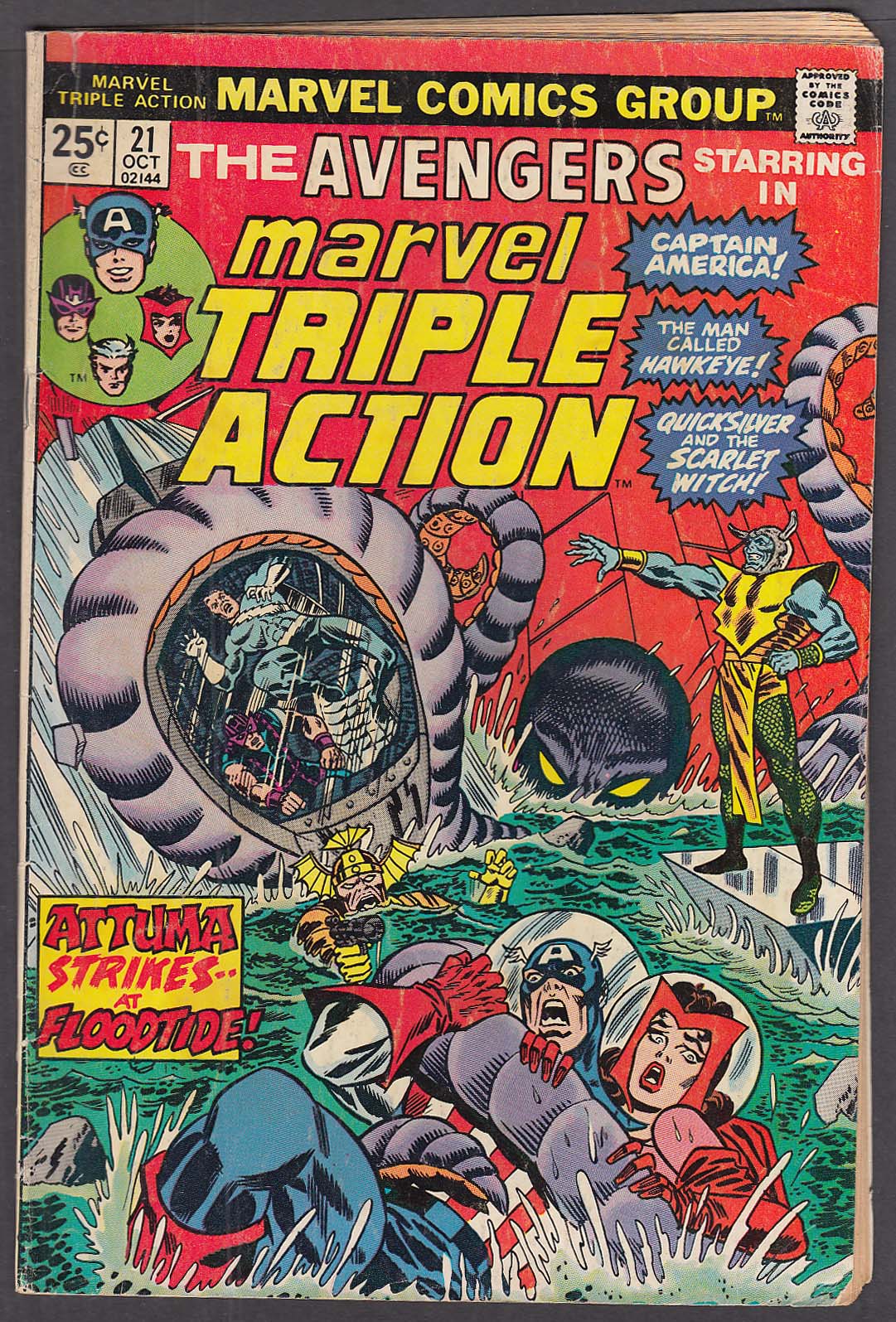 Image for MARVEL TRIPLE ACTION #21 Avengers Captain America Hawkeye comic book 10 1974