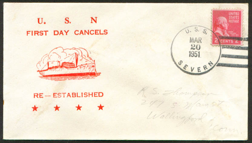 Image for USS Severn AO-61 1st Day Re-Commission cover 1951