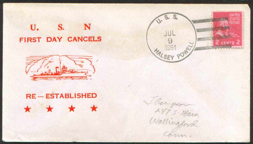 Image for USS Halsey Powell 1st Day Re-Commission cover 1951
