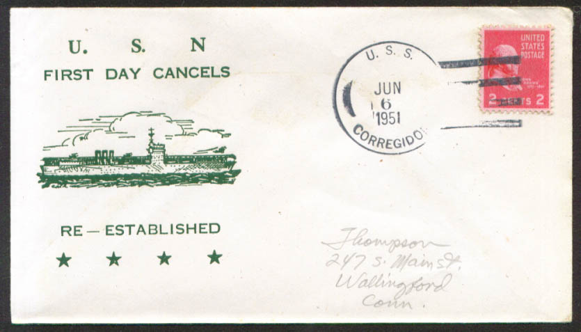 Image for USS Corregidor CVE-58 1st Day Re-Commission cover 1951