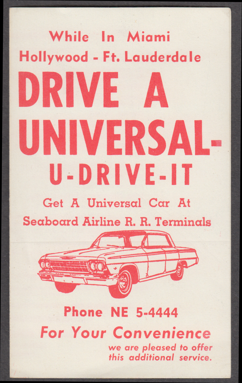 Image for Seaboard Airline Railroad Universal U-Drive-It Rental Car folder 1962 Chevrolet