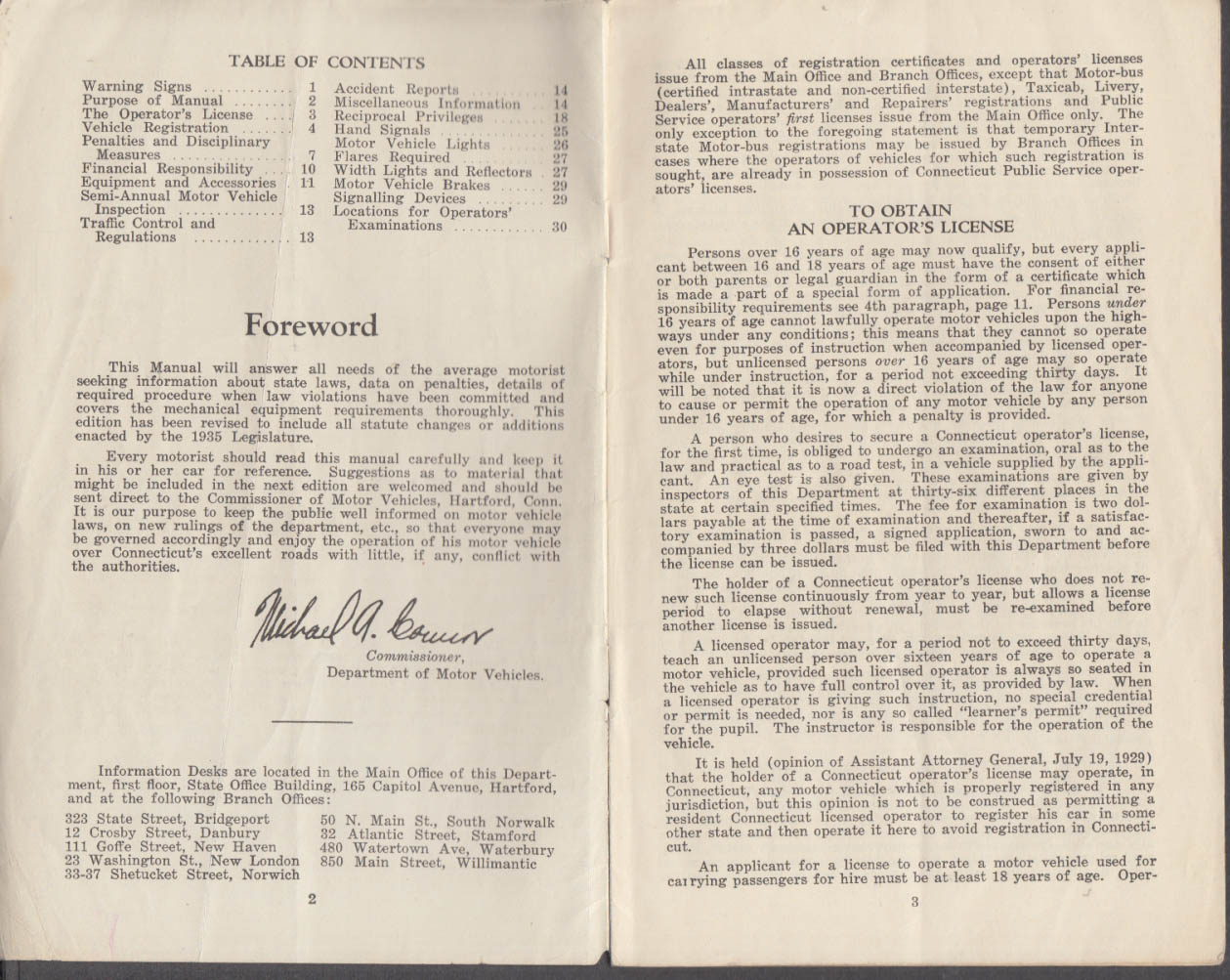 State of Connecticut DMV Manual for Motorists 1935-1936