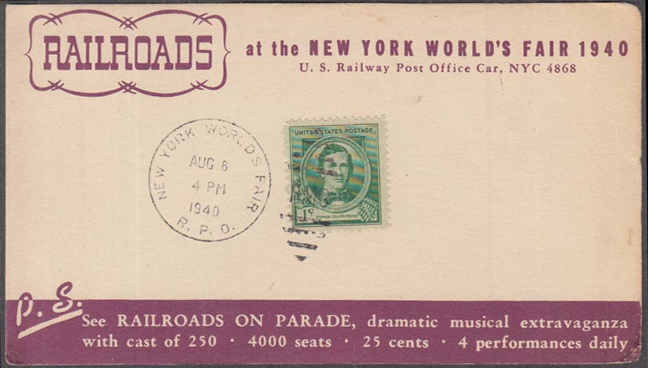 Image for Railroads at the New York World's Fair 1940 RPO Cancel card