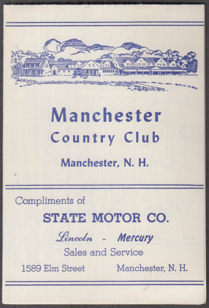 Image for Manchester Country Club New Hampshire unused golf scorecard ca 1950s