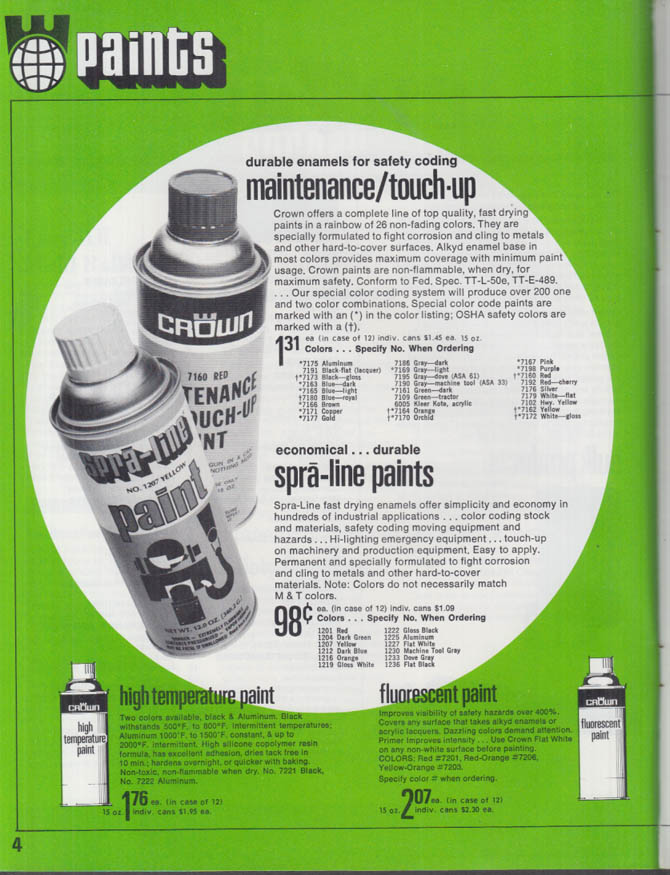 Crown Industrial Aerosols Catalog 1974 Paint, Lubricants Gear SpraTool