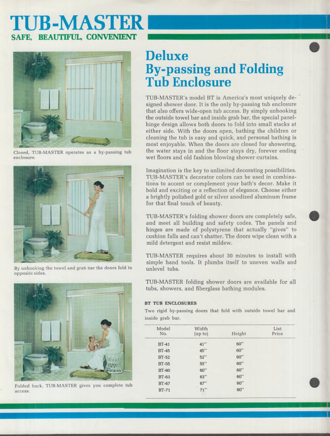 TubMaster Folding Shower Doors SALES FOLDER 1978 Orlando FL