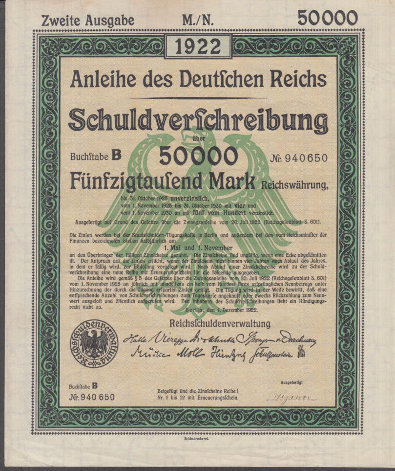 Image for Anleihe des Deutschen Reichs Schuldverschreibung 50000 Mark Bond 1922