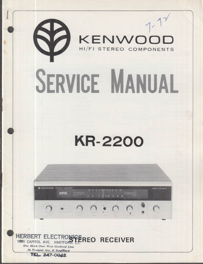 ORIGINAL Service Manual Kenwood Model KR2200 Stereo Receiver 1972