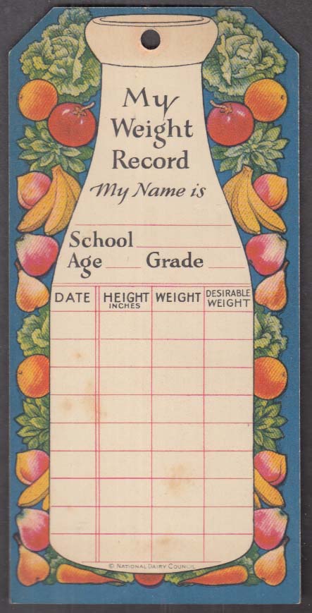 Image for National Dairy Council School Weight & Health Habit Report Card ca 1930s