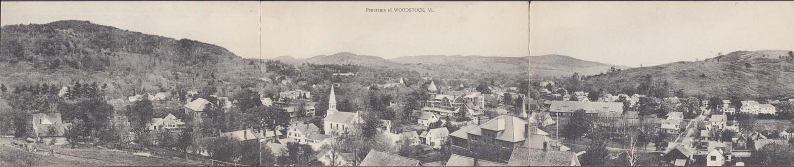 Image for Panorama of Woodstock Vermont 3-panel folding postcard ca 1905
