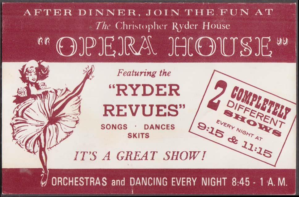 Image for Christopher Ryder House Opera House Ryder Revues tentcard 1970 Chatham MA