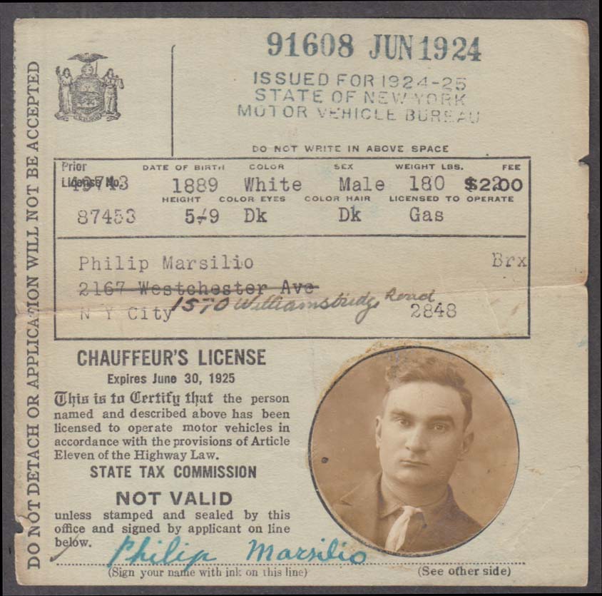 Image for New York State Chauffeur's License w/ real photo 1924 OBSOLETE