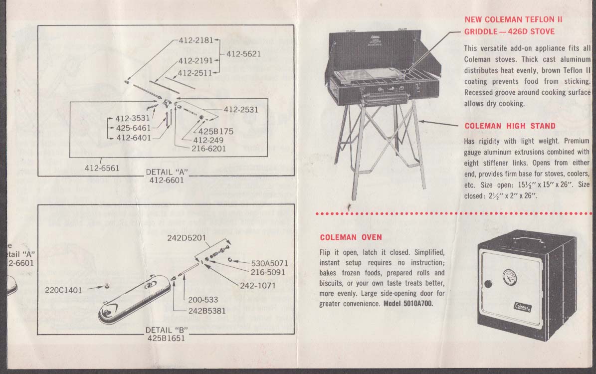 Coleman Camp Stove Model 425E Instructions folder 1971