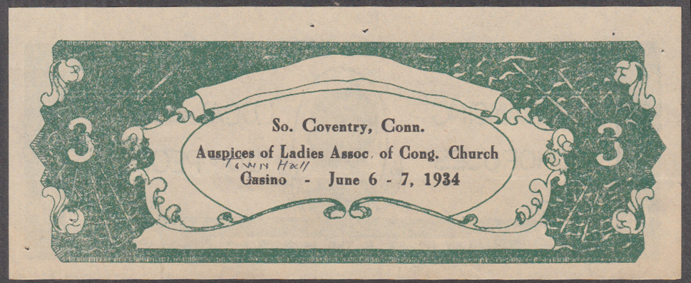 Image for Congregational Church Ladies Assn Gypsy Girl ticket 1934 South Coventry CT