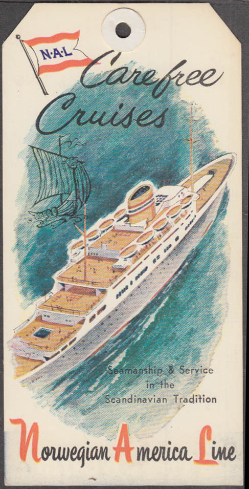 Image for Norwegian Amerca Line Carefree Cruise Stateroom baggage tag unused 1960s