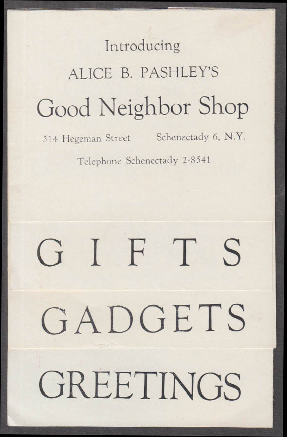 Image for Alice B Pashley's Good Neighbor Shop folder Schenectady NY ca 1950s