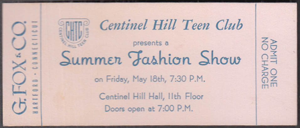 Image for Centinel Hill Teen Club Summer Fashion Show ticket G Fox Hartford 1949