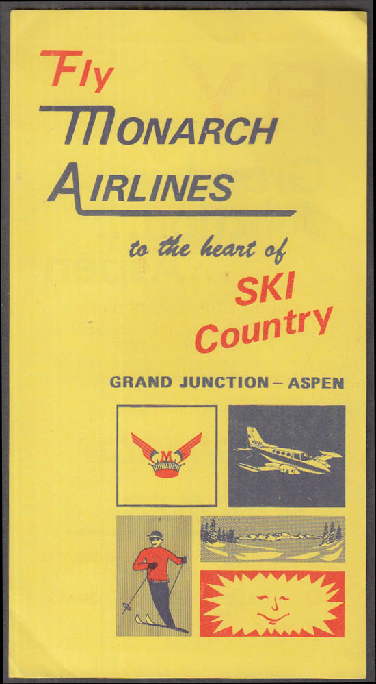 Image for Fly Monarch Airlines to Grand Junction Aspen Ski Country flier 1980s