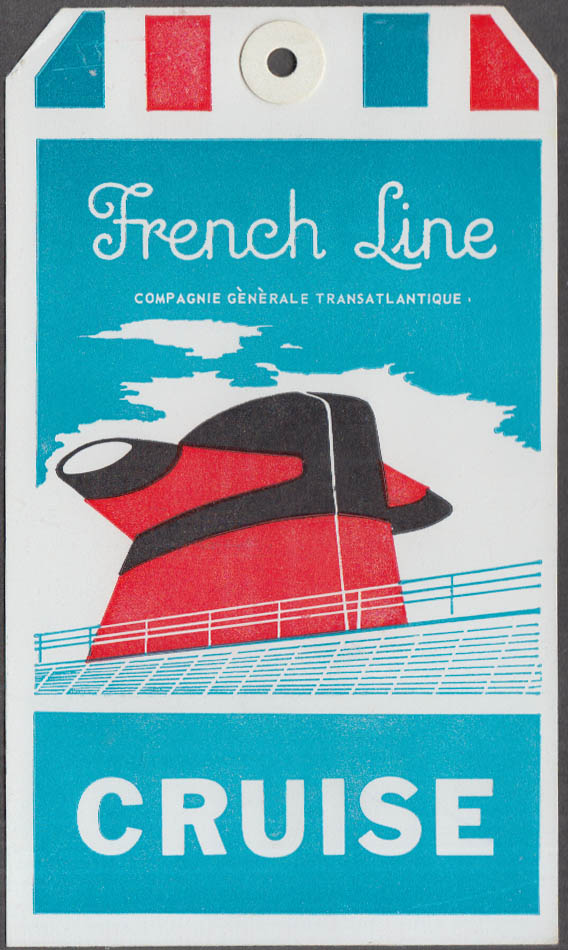Image for French Line S S France Cruise stateroom baggage tag unmarked 1969