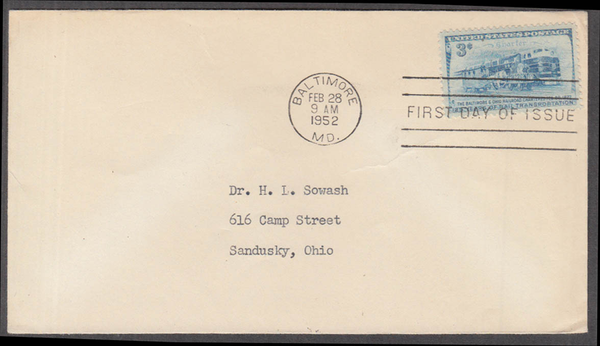 Image for Baltimore & Ohio Railroad commemorative stamp FDC 1st Day Cover 1952