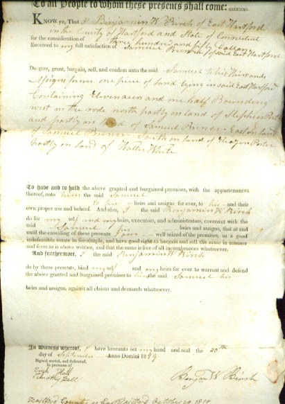 Image for 1819 deed Benjamin W Birch-Samuel Brewer CT