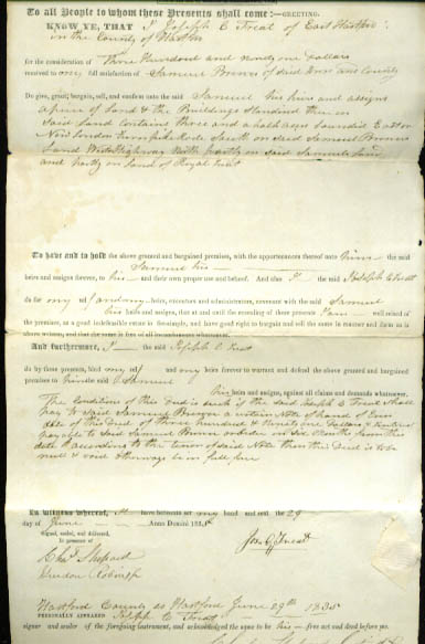 Image for 1835 deed Joseph B Treat-Samuel Brewer CT
