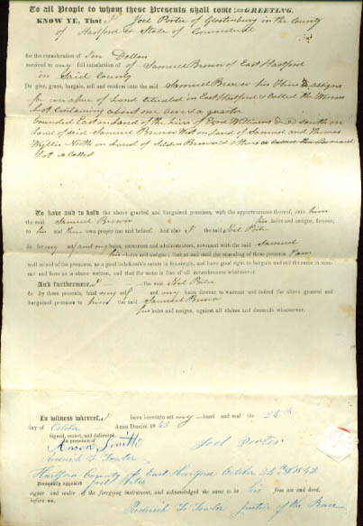 Image for 1842 deed Joel Porter-Samuel Brewer CT